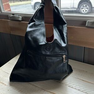 Black soft leather shoulder bag